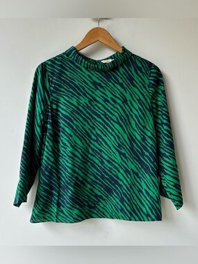 Boden Green Navy Blue Zebra Stripes Top Shirt Viscose Women’s Size 10 Petite
